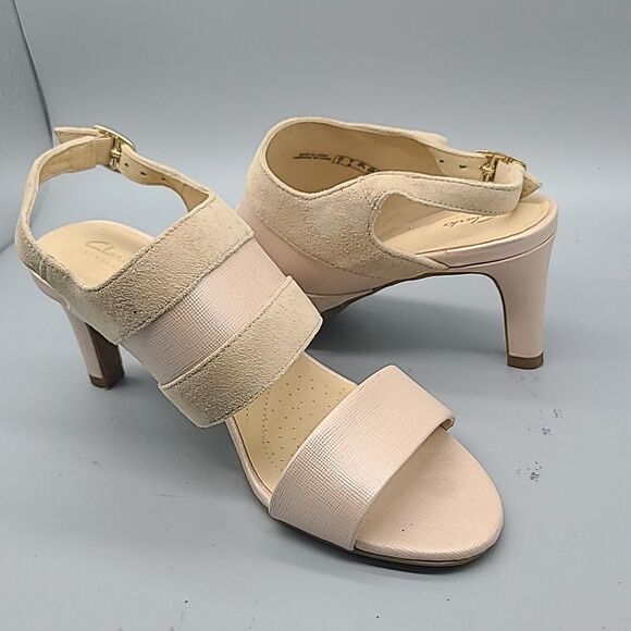 Clarks Womens Laureti Joy Cream Suede Heeled Sandals Slingback Sz 7 - Picture 7 of 9